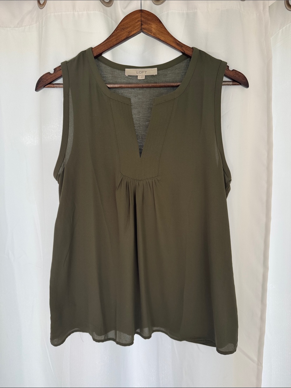 LOFT Olive Green Split V-Neck Sleeveless Blouse